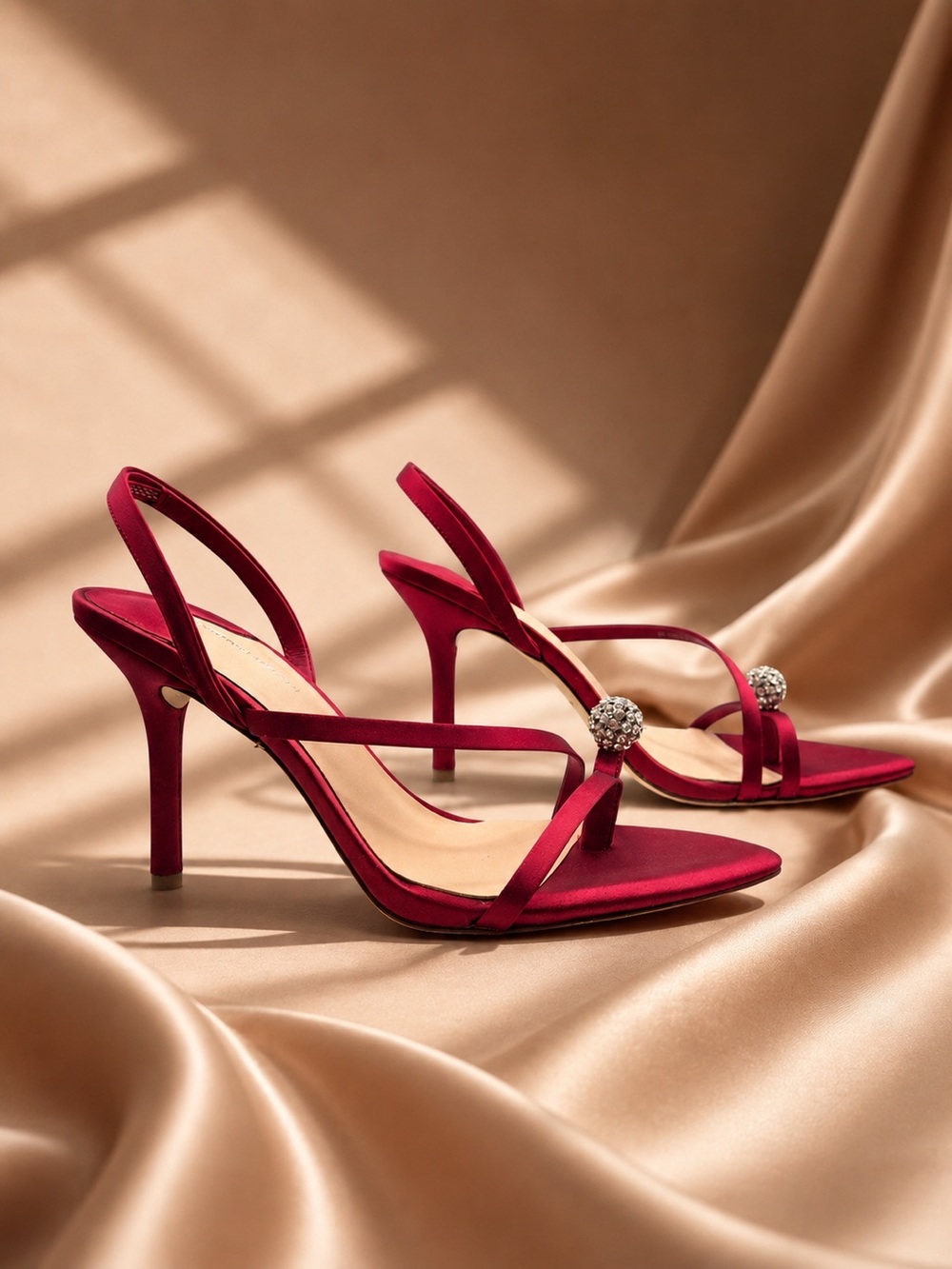 Antonio Melani Garnet Red Ames Two Satin Ornamented Tow Thong Dress Sandals
